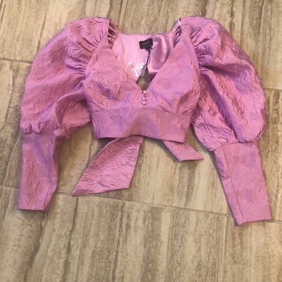 NWT Bardot Blouse Puff Sleeve V-Neck Tie back Size 6 Small - Picture 10 of 16